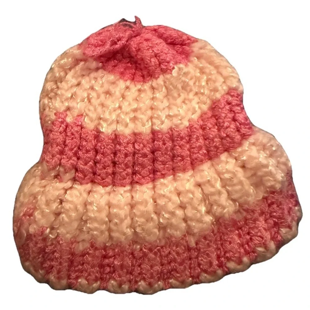 Baby Crochet Beanie Hat Handmade Toboggan Pink Vintage